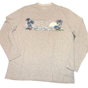 Men’s Gray Tommy Bahama Long Sleeve Graphic Tee T-Shirt Large Live Island Life